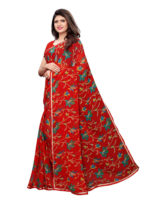 Red, Multi Color Chiffon Saree