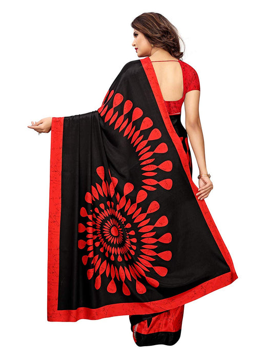 Red, Black Color Crepe Saree