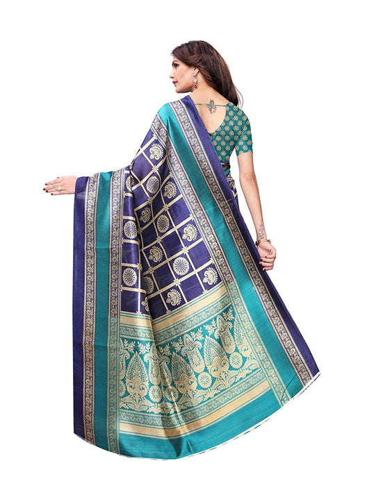 Navy Blue, Turquoise, Multi Color Poly Silk Saree only in Bigswipe