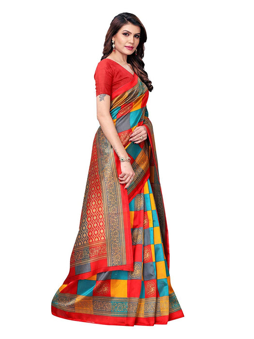 Red, Multi Color Poly Silk Saree