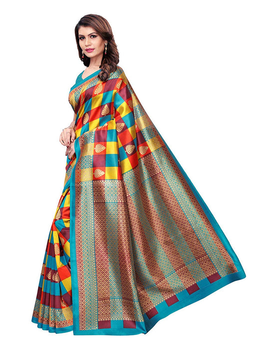 Blue, Multi Color Poly Silk Saree only in Bigswipe