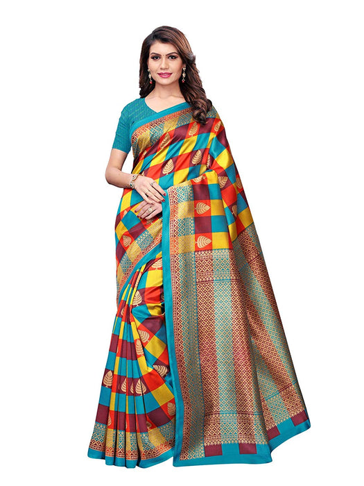 Blue, Multi Color Poly Silk Saree only in Bigswipe