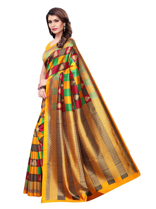 Yellow, Multi Color Poly Silk Saree