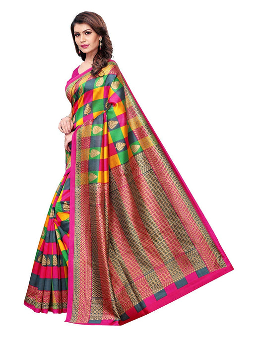 Pink, Multi Color Poly Silk Saree only in Bigswipe