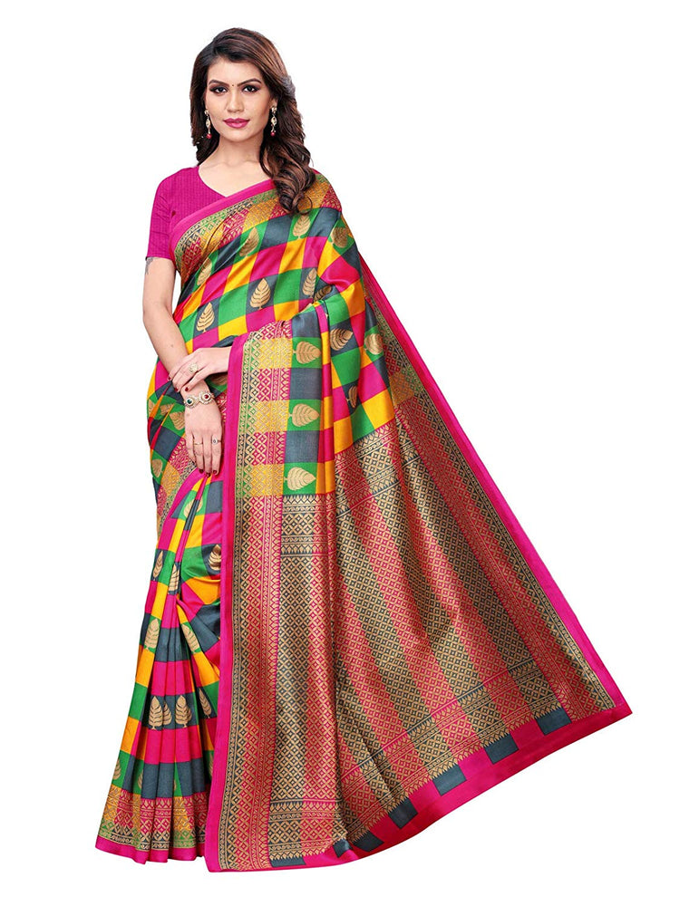 Pink, Multi Color Poly Silk Saree only in Bigswipe