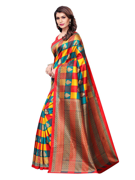 Red, Multi Color Poly Silk Saree