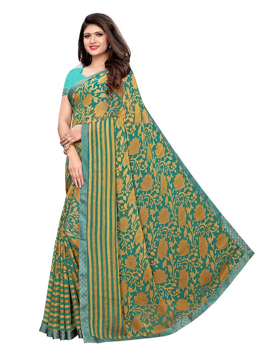 Turquoise, Multi Color Georgette Saree