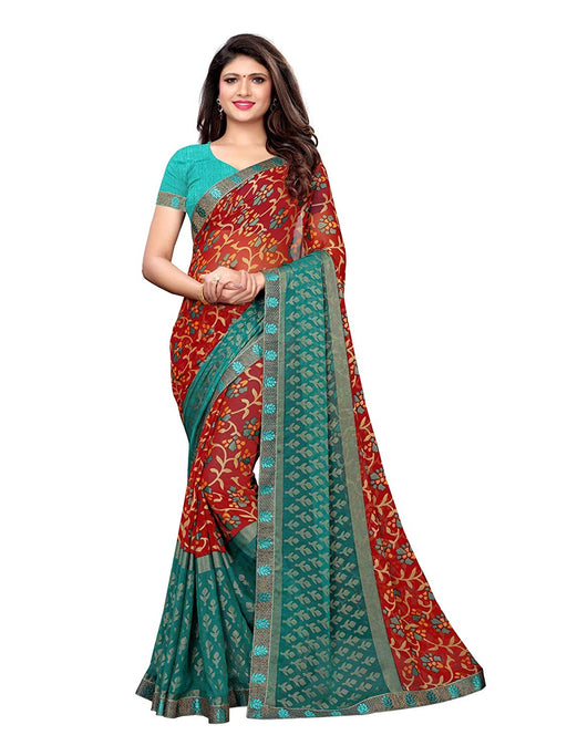 Maroon, Turquoise, Multi Color Georgette Saree only in Bigswipe