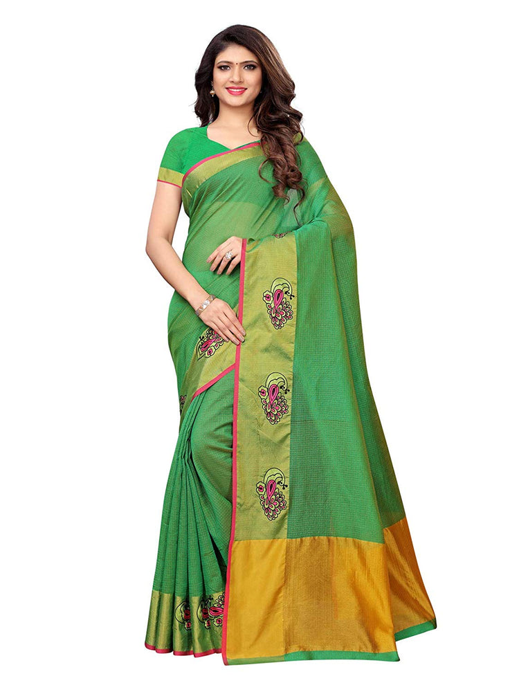 Green Color Cotton Silk Saree only in Bigswipe