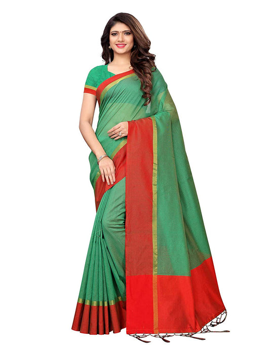 Green, Red Color Cotton Silk Saree only in Bigswipe