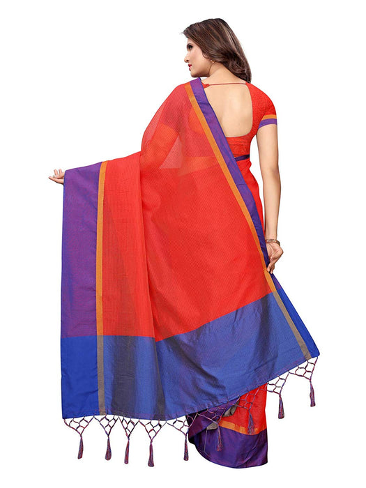 Red, Purple Color Cotton Silk Saree