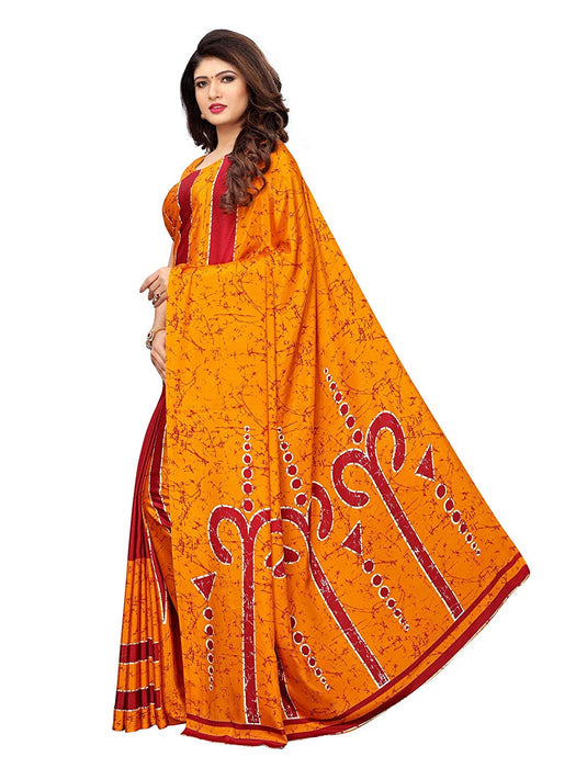 Yellow, Maroon Color Crepe Saree