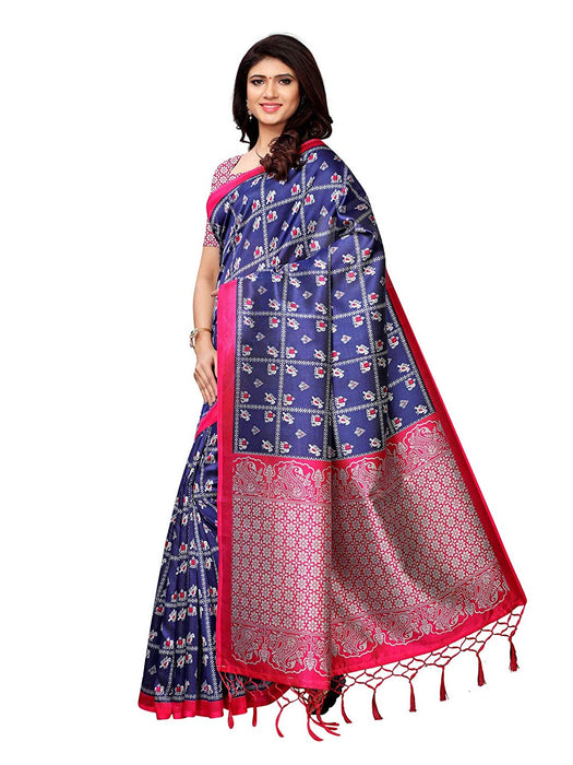 Navy Blue, Multi Color Poly Silk Saree only in Bigswipe