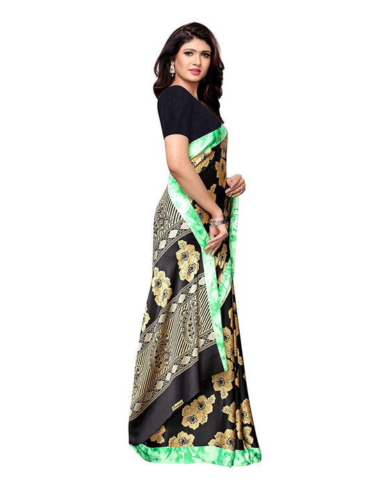 Black, Beige, Green Color Satin Saree only in Bigswipe