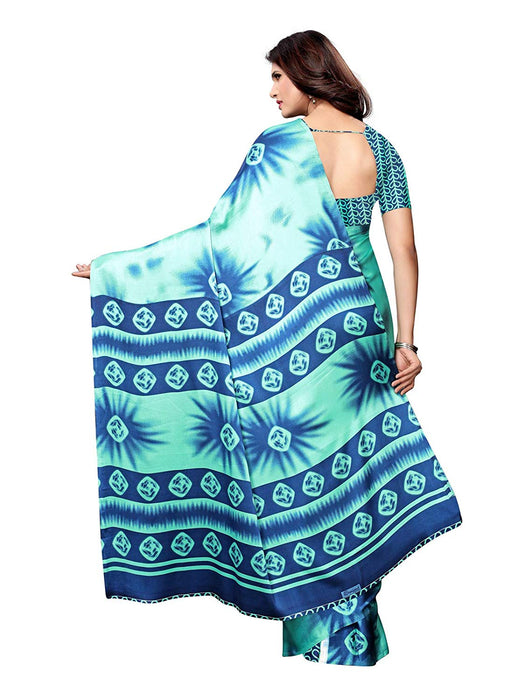 Turquoise, Navy Blue Color Satin Saree