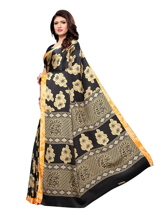 Black, Beige, Orange Color Satin Saree only in Bigswipe