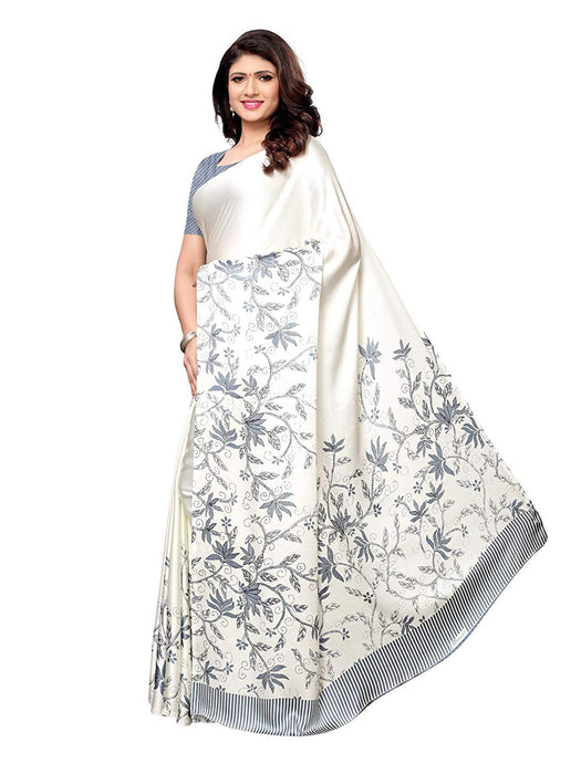 Off White, Grey Color Satin Saree only in Bigswipe