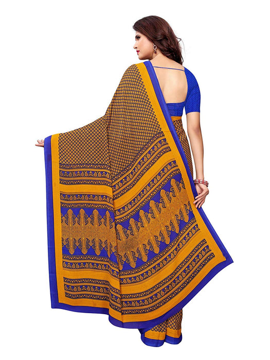 Yellow, Navy Blue, Multi Color Crepe Saree