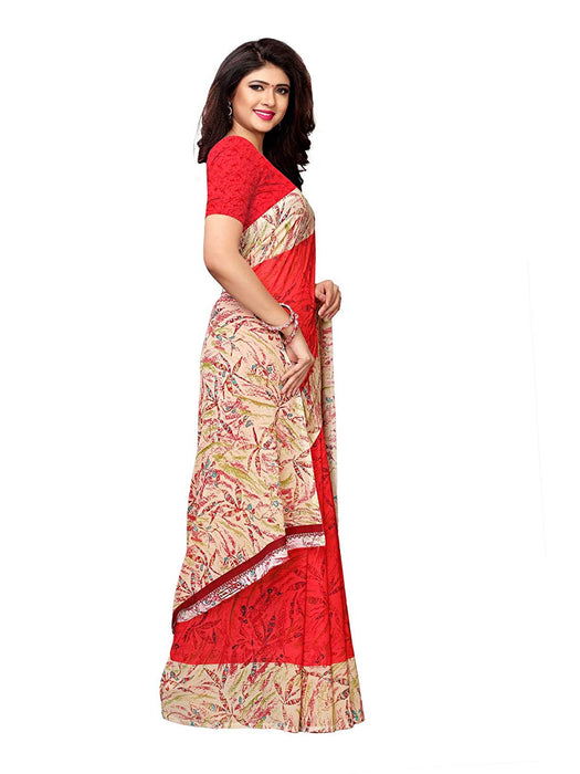 Red, Multi Color Crepe Saree