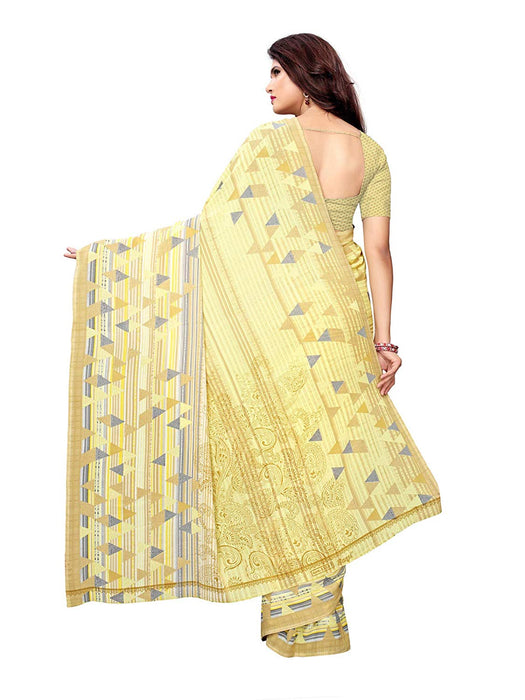 Yellow, Off White Color Crepe Saree