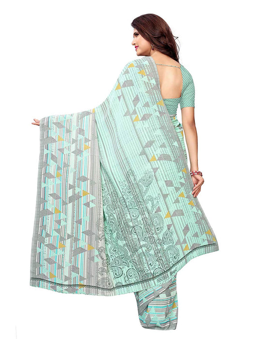 Turquoise, Off White Color Crepe Saree