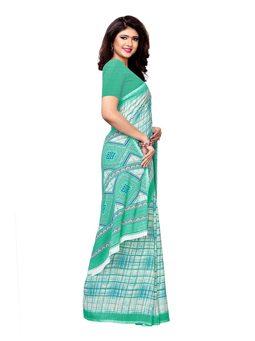 Turquoise, Off White Color Crepe Saree