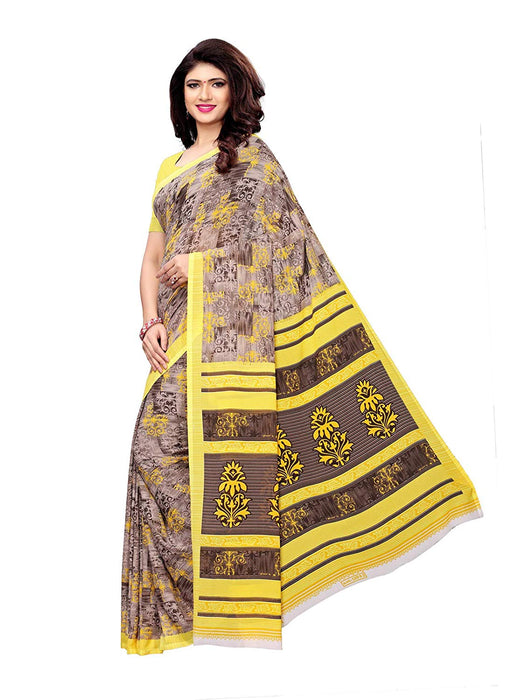 Brown, Yellow Color Crepe Saree only in Bigswipe