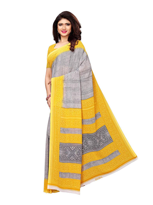 Grey, Yellow Color Crepe Saree only in Bigswipe