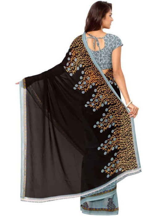 Printed Faux Georgette Brown Color Saree only in Bigswipe
