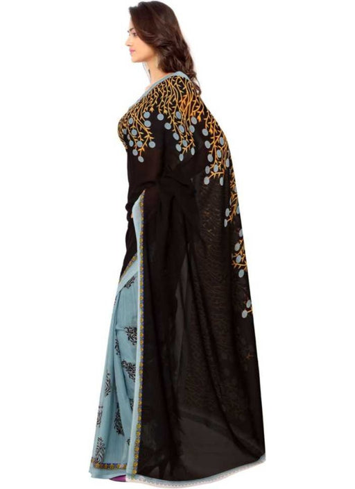 Printed Faux Georgette Brown Color Saree only in Bigswipe