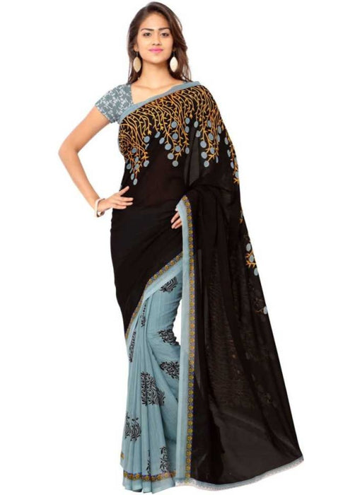 Printed Faux Georgette Brown Color Saree only in Bigswipe