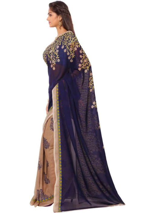 Printed Faux Georgette Blue Color Saree only in Bigswipe
