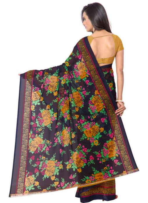 Printed Faux Georgette Gold Color Saree only in Bigswipe