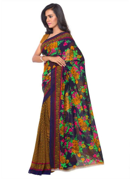 Printed Faux Georgette Gold Color Saree only in Bigswipe