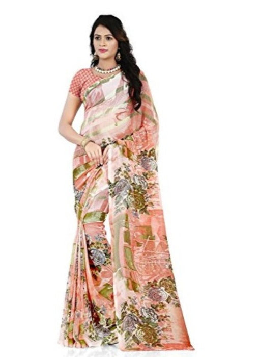 Printed Faux Georgette Orange Color Saree only in Bigswipe