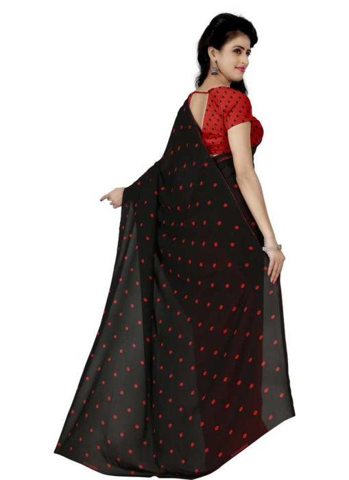 Printed Faux Georgette Red black Color Saree only in Bigswipe