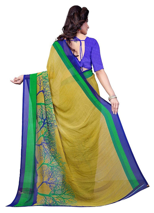 Printed Faux Georgette Green Color Saree only in Bigswipe