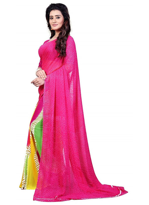 Printed Faux Georgette Pink Color Saree only in Bigswipe