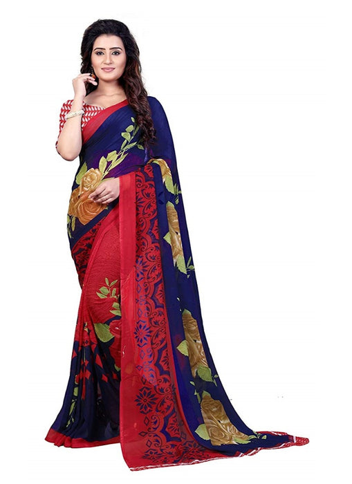 Printed Faux Georgette Blue Color Saree only in Bigswipe