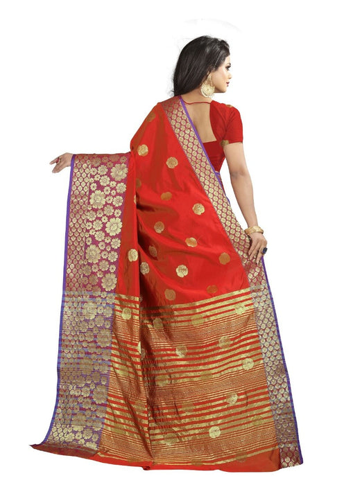 Red Color Printed Cotton Silk Saree With Blouse