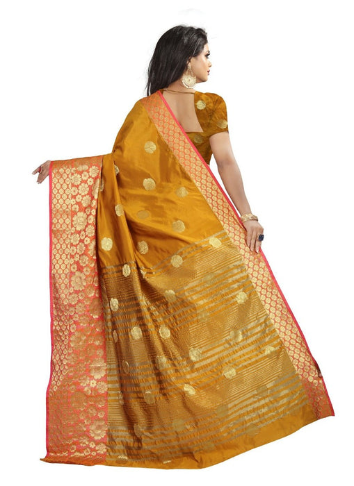 Gold Color Printed Cotton Silk Saree With Blouse only in Bigswipe