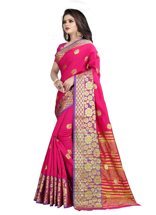 Pink Color Printed Cotton Silk Saree With Blouse only in Bigswipe