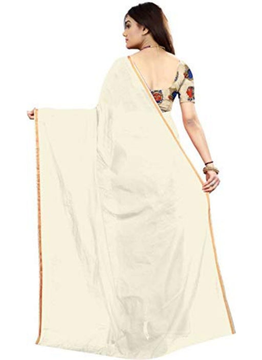 White Color Printed Chanderi Silk Saree With Blouse