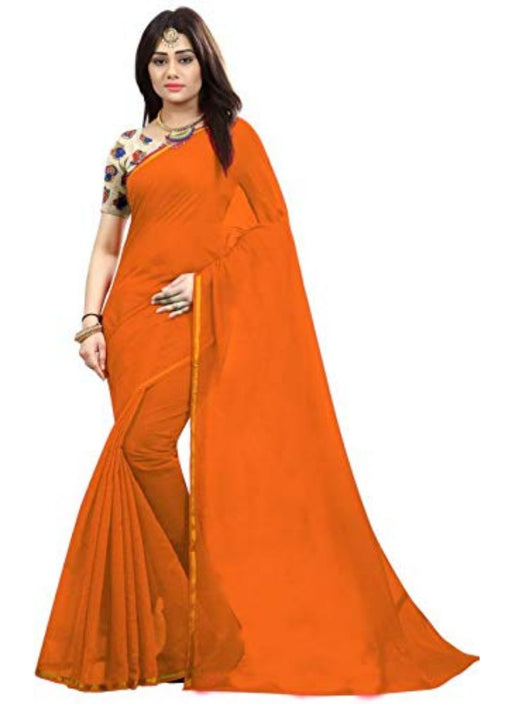 Orange Color Printed Chanderi Silk Saree With Blouse only in Bigswipe