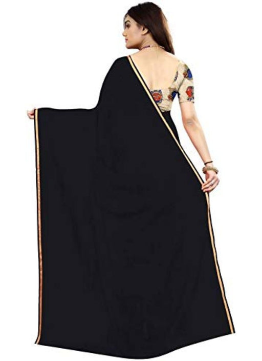 Black Color Printed Chanderi Silk Saree With Blouse only in Bigswipe