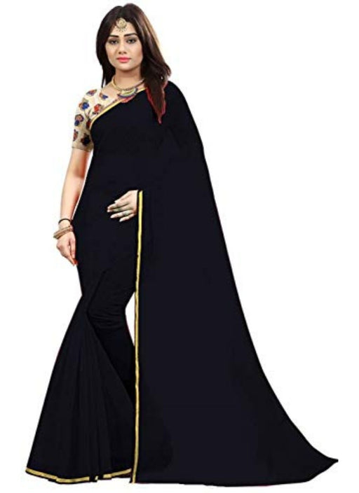 Black Color Printed Chanderi Silk Saree With Blouse only in Bigswipe