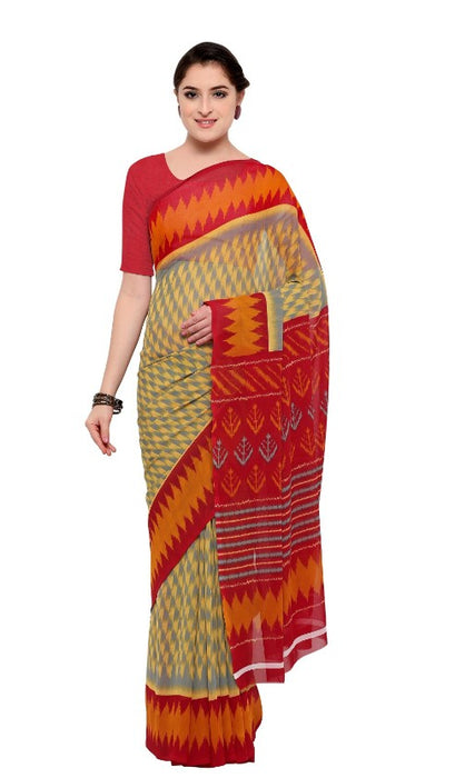 Beige &amp; Grey Color Printed Georgette Saree With Blouse only in Bigswipe