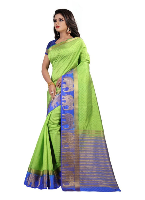 Green Color Printed Silk Blend Saree With Blouse only in Bigswipe