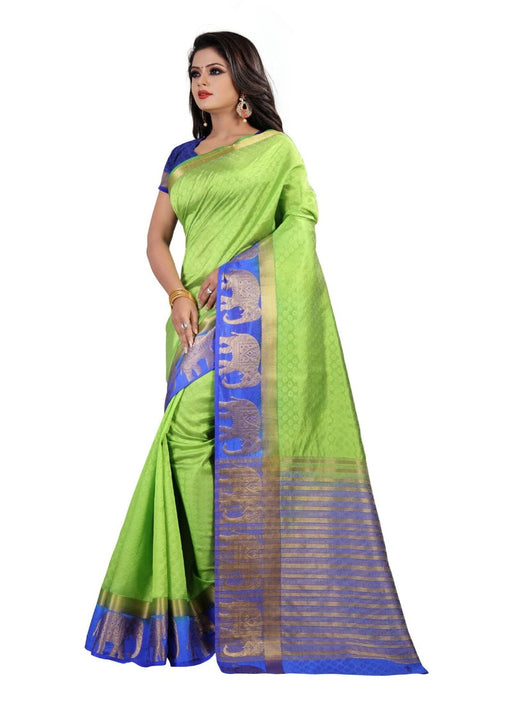 Green Color Printed Silk Blend Saree With Blouse only in Bigswipe