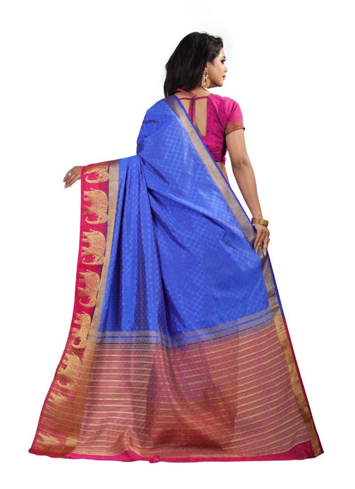 Blue Color Printed Silk Blend Saree With Blouse only in Bigswipe